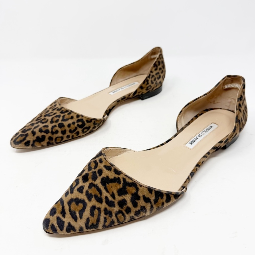 Manolo Blahnik Leopard Print Suede D’Orsay Flats Size 42